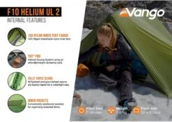 Vango F10 Helium UL 2 Ultralichte Trekking Tunneltent - 1/2 Persoons - Groen -Bo-Camp Winkel 1900 1783 f10 helium ul 2 5