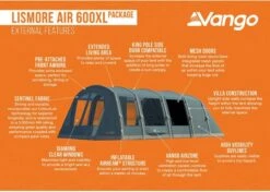 Vango Lismore Air 600XL Opblaasbare Tunneltent - 5 Persoons - Groen -Bo-Camp Winkel 1900 1783 lismore air 600xl package 3